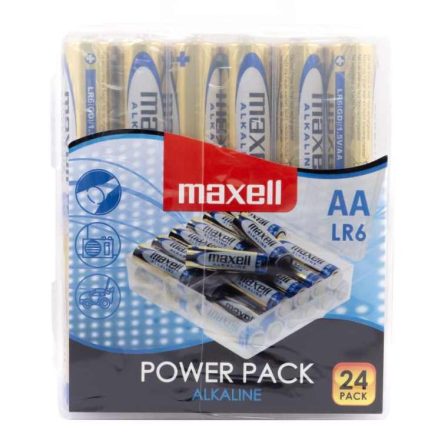 MAXELL Alkálielem Power Pack LR-6 AA 24db-os visszazárható átlátszó műanyag dobozban