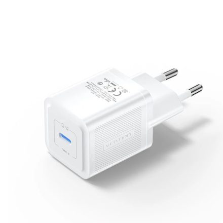 Vention 1-Port Fali Töltő, Gan Charger, USB-C Bemenet, (20W), Fehér